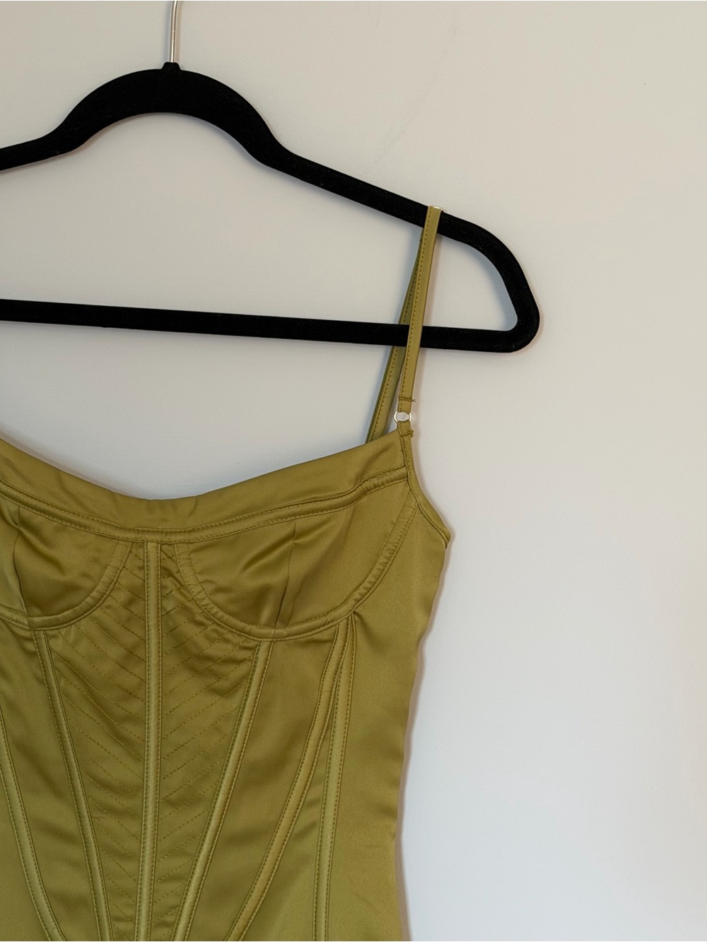 White Fox - Olive Green Satin Bustier Dress